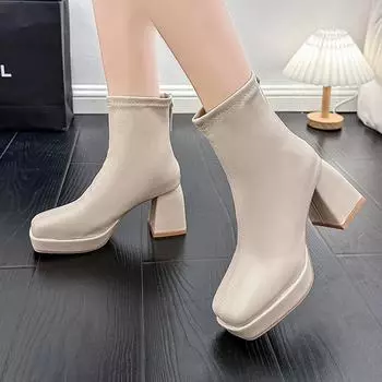 Летняя мода квадратный носок дизайнерская женская обувь женская элегантная неглубокая горловина без застежек для улицы шоппинг офис женские сапоги 35