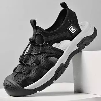 Летняя мода легкие повседневные дышащие сандалии Baotou мужские большие размеры повседневные спортивные мужские сандалии полые туфли 38