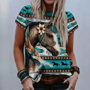 Летняя мода Лошадь 3D Принт Футболки Женская уличная одежда Повседневная Harajuku Y2k Футболка с коротким рукавом Футболки с круглым вырезом Топы Одежда S