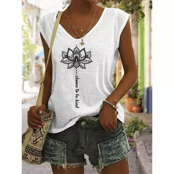 Летняя мода Lotus 3D Print Tank Tops Women Streetwear Oversize Harajuku V-образный вырез жилет с открытыми плечами без рукавов Женская майка S