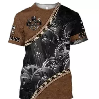 Летняя мода Мужская футболка Персонализированные топы с принтом механика 3D Футболки унисекс Уличные повседневные футболки больших размеров Топы XS