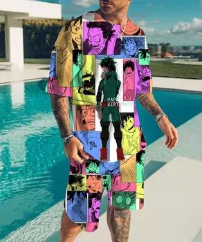 Летняя мода, мужская футболка с 3D принтом, костюм, уличная повседневная мужская рубашка с круглым вырезом и короткими рукавами, комплекты из 2 предметов, топы большого размера XXXL