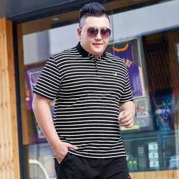 Летняя мода, мужская футболка в полоску большого размера, футболка с лацканами Fat Man Fat Oversized, рубашка с короткими рукавами, топ XXXXXL 2XL