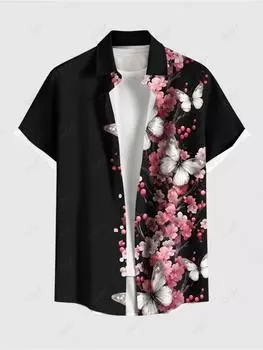 Летняя мода Мужская гавайская рубашка 3D-печать Короткий рукав Застежка на пуговицах Отложной воротник Рубашки Топы S