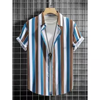 Летняя мода мужские повседневные рубашки с коротким рукавом мужская повседневная одежда для поездок на работу полосатые топы с принтом очень большие размеры S