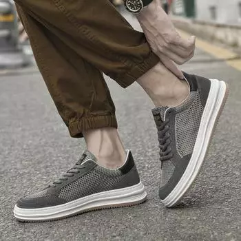 Летняя мода на открытом воздухе, дышащая сетчатая кожаная обувь для отдыха, мужская брендовая удобная спортивная и повседневная обувь для бега на шнуровке 38 бежевый