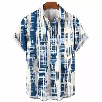 Летняя мода нестандартные полосатые принтованные топы мужские рубашки с коротким рукавом повседневные деловые рубашки повседневные уличные топы свободного покроя S-5XL M
