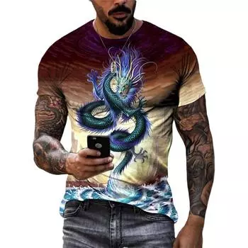 Летняя мода, новая крутая мужская футболка Loong, индивидуальные футболки для отдыха, уличная одежда с 3D принтом, трендовые футболки с круглым вырезом и короткими рукавами, топы S