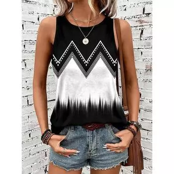 Летняя мода новая женская повседневная безрукавка с круглым вырезом с принтом S