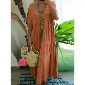Летняя мода новое женское длинное платье с V-образным вырезом асимметричное из хлопковой смеси элегантное большое повседневное длинное платье-халат в винтажном стиле M зелёный