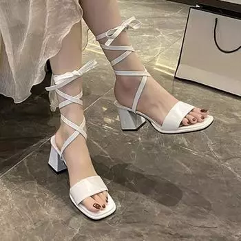 Летняя мода, новые банкетные сексуальные удобные босоножки с квадратным носком, перекрестные ремешки, популярные однотонные туфли с неглубоким носком и высоким каблуком 35