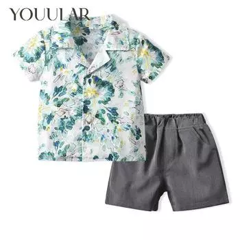 Летняя мода, новые одинаковые комплекты для мальчиков и девочек, повседневная одежда в гавайском стиле с принтом для маленьких мальчиков 80
