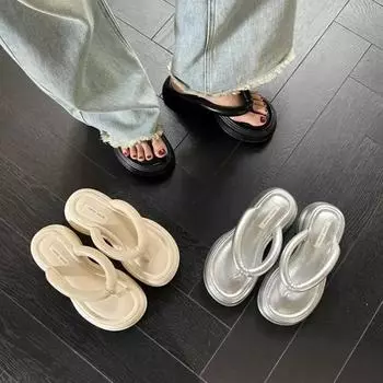 летняя мода новый стиль бисквит толстая подошва шлепанцы плоские сандалии средний каблук шлепанцы для женщин 35