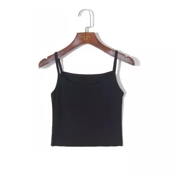 Летняя мода однотонная облегающая эластичная майка Black S