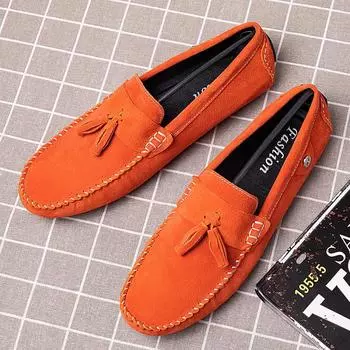 Летняя мода оранжевые туфли-лоферы мужские повседневные удобные замшевые кожаные туфли мужские низкие туфли для вождения мужские туфли на плоской подошве размер 38-46 38