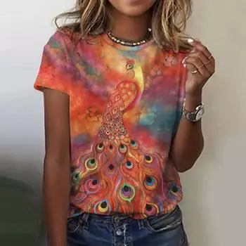 Летняя мода павлин 3D принт футболки женская уличная одежда Harajuku повседневная Y2k футболка с коротким рукавом футболки с круглым вырезом топы одежда L