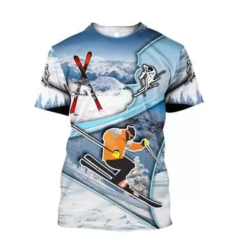 Летняя мода, персонализированная лыжная графика, 3D-принт, мужская футболка, хип-хоп, большой размер, свободный спортивный топ с коротким рукавом и круглым вырезом S