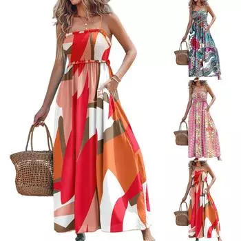 Летняя мода подтяжки сексуальное платье с открытой спиной труба топ свободное платье L синий