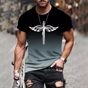 Летняя мода повседневная 3D-печать градиентная печать мужская футболка с круглым вырезом и короткими рукавами уличная одежда футболки больших размеров одежда XS