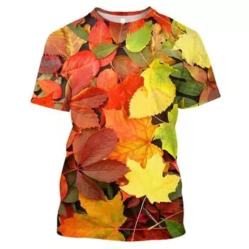 Летняя мода повседневная креативная футболка с кленовым листом повседневная футболка с круглым вырезом с индивидуальным принтом S