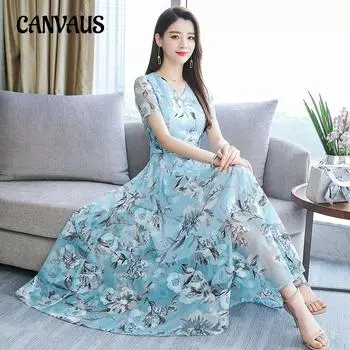 Летняя мода повседневное платье больших размеров с принтом длинные большие качели богемные пляжные платья