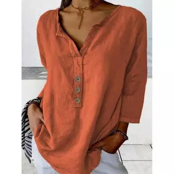 Летняя мода повседневные однотонные рубашки с длинными рукавами и застежкой на пуговицы сверху S оранжевый