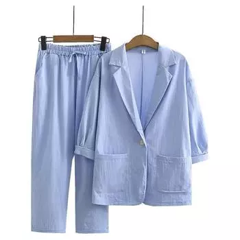 Летняя мода повседневный костюм большого размера брюки из двух частей профессиональный костюм элегантные женские комплекты XXL чёрный