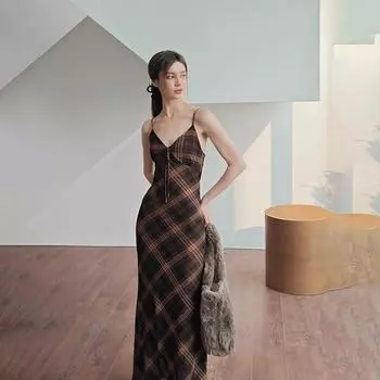 Летняя мода ретро клетчатое платье Pure Desire светская львица темперамент облегающее платье на подтяжках для женщин повседневные платья S
