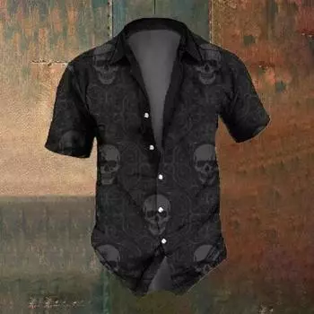 Летняя мода ретро ужас череп принт мужская рубашка с коротким рукавом уличная повседневная тенденция мужские свободные топы мужская рубашка размер S-5XL S