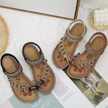 Летняя мода ретро женские сандалии шлепанцы цветочный принт швейная обувь 35 синий