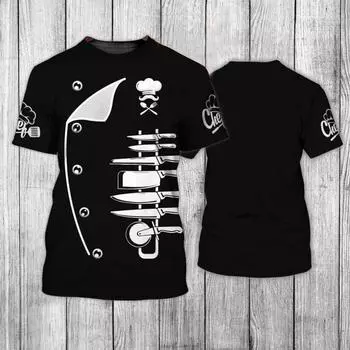 Летняя мода Шеф-повар и его инструменты Униформа, напечатанная на 3D-принтере, персонализированное творчество, удобные футболки S