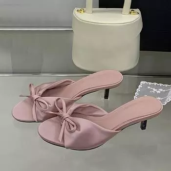 Летняя мода шелковые бабочки узел женские тапочки сандалии неглубокий открытый носок тонкие низкие каблуки мюли шлепанцы обувь Zapatos Mujer 35 синий