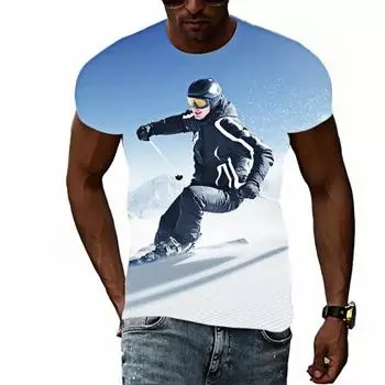 Летняя мода скейтборд спортивные соревнования лыжные мужские футболки повседневный принт хип-хоп Харадзюку личность круглый вырез короткий рукав топ S