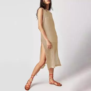 Летняя мода сплошной цвет без рукавов ажурное платье вязаный жилет платья XL чёрный