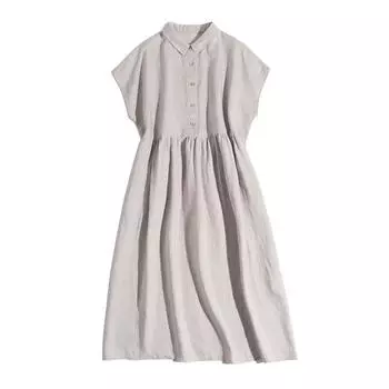 Летняя мода свободного покроя, большого размера, для женщин, утягивающее талию, литературное платье-рубашка с небольшими лацканами и рукавами-спущенными плечами M тёмно-синий