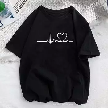 Летняя мода свободный принт круглый вырез чистый хлопок женская рубашка с коротким рукавом футболки женские S