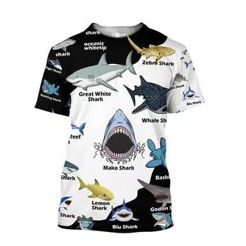 Летняя мода Tide Boy Sea Fishing Graphic Fish Graphic 3D Printed Oversize O-образный вырез с коротким рукавом Матросский костюм Удобная повседневная рубашка S