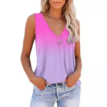 Летняя мода Tie Dye Gradient 3D Print Tank Tops Women s Oversize V Neck Neck Free Sleeves Camisoles Women Streetwear Clothing S