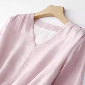 Летняя мода тонкий литературный и художественный веер V-образный вырез шнуровка талия свободное и тонкое среднее и длинное платье M розовый