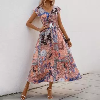 Летняя мода, трендовые повседневные платья без рукавов с принтом S светло-коричневого