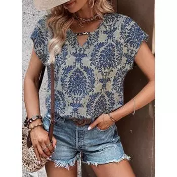 Летняя мода универсальные принтованные V-образным вырезом рукава летучая мышь свободные футболки женские блузки и рубашки S армия зеленый