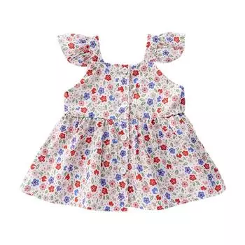 Летняя мода в корейском стиле для маленьких девочек, детский свежий детский милый топ без рукавов с цветочным принтом 110