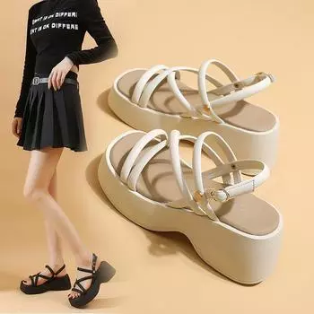 Летняя мода в римском стиле, новые повседневные сандалии с пряжкой на толстой подошве, удобные, увеличивающие рост, 2024, женская обувь с приливом 35
