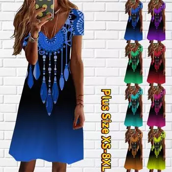 Летняя мода женская V-образным вырезом с коротким рукавом ледяное ожерелье с кристаллами платье с принтом секс-платье XS синий