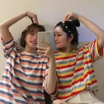 Летняя мода женские футболки полосатый рисунок футболка Femme Harajuku повседневная свободная рубашка для подруги y2k верхняя одежда футболка женская уличная одежда M