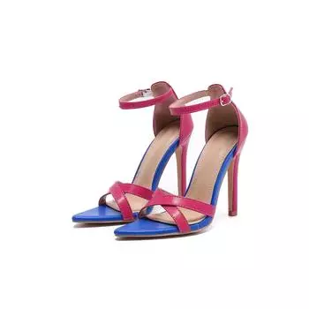 Летняя мода женские сексуальные остроносые тонкие ремешки пряжки цветные блоки шпильки высокие каблуки босоножки для вечеринки платье обувь 35
