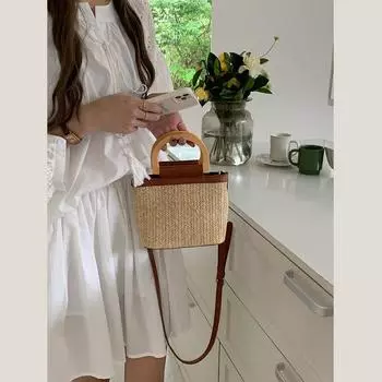 Летняя мода женские сумки через плечо на берегу моря ретро соломенная женская маленькая сумка-ведро на плечо отпуск вязаный кошелек сумки чёрный