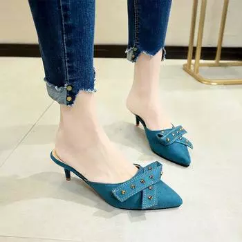 Летняя мода женские туфли с острым носком телесного цвета, квадратные туфли на низком каблуке, женские шлепанцы, роскошные брендовые пляжные туфли-мюли 988 35 чёрный