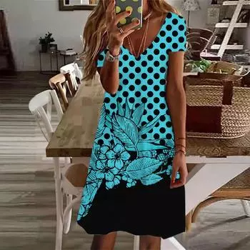 Летняя мода женское платье с V-образным вырезом и коротким рукавом белое в горошек с цветочным принтом сексуальное платье XS белый