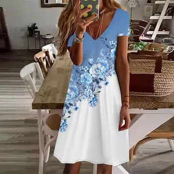 Летняя мода женское платье с V-образным вырезом и коротким рукавом, фиолетовое, зеленое, с принтом листьев и цветов, сексуальное платье XS фиолетовый